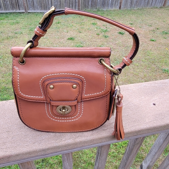 COPY - COACH LEATHER MINI WILLIS TAN COGNAC CROSSBODY OR TOP HANDLE BAG  F1269 - Picture 5 of 16